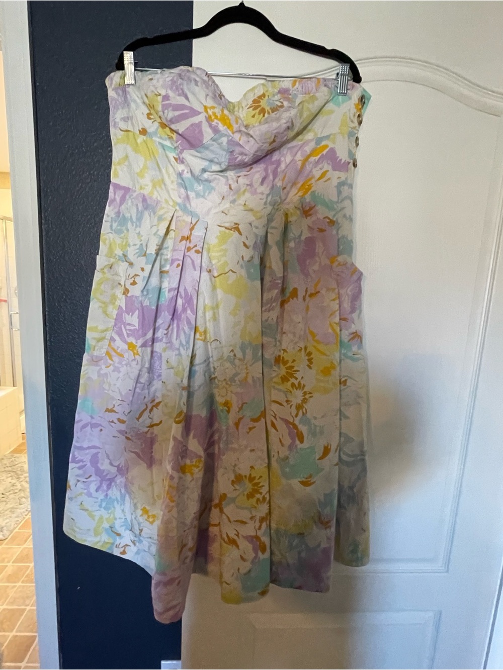 Anthropologie Strapless Floral Midi Dress in Pastel Lavender, Yellow, Mint